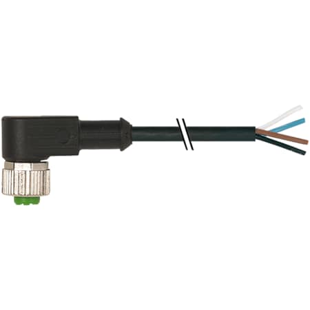 M12 Female 90° With Cable, PVC 4x0.34 Bk UL/CSA 15m